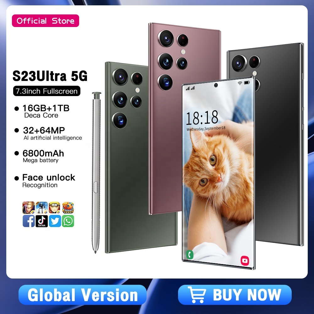 2023 New Brand 5G Smartphone S23 Ultra 7.3 inch Screen 16+512GB Android Mobile Phones ROM+RAM 6800A Original Unlocked Cell Phone